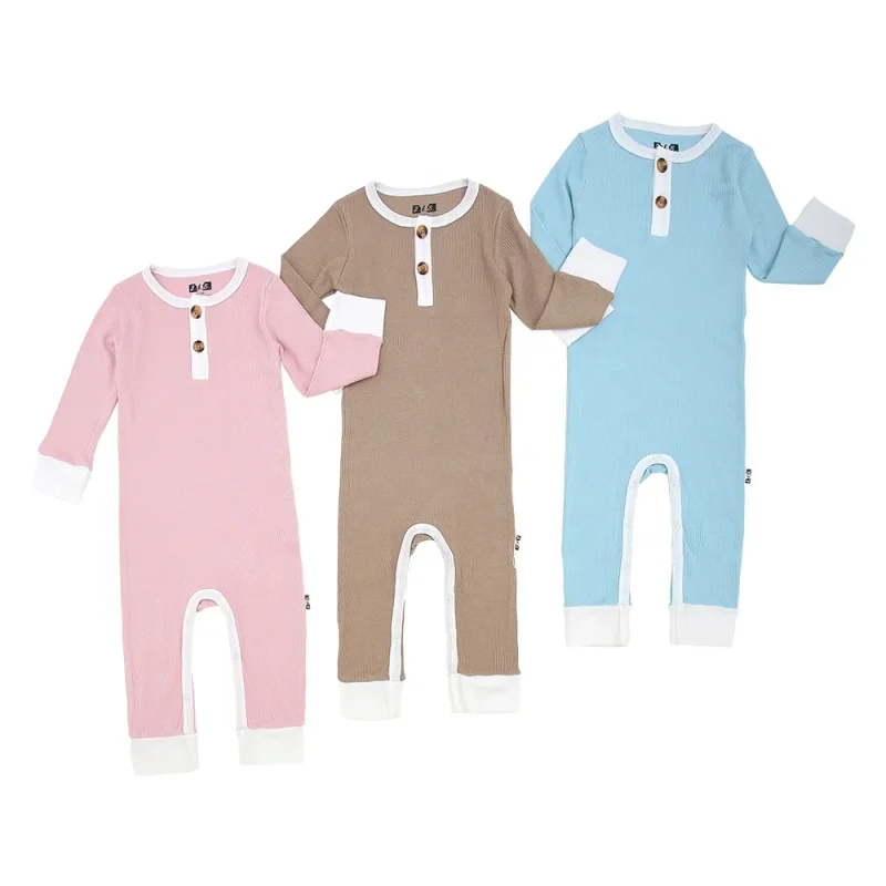 New Style Customized Knitted Waffle Bamboo Fabric Infant Jumpsuit Unisex Newborn Baby Romper Zipper Style ODM OEM Service