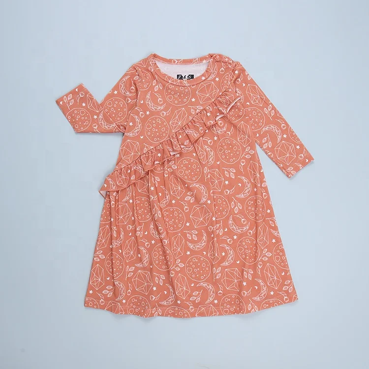 Custom Print Lovely Baby Girls Dress Casual Party Clothing with Long Sleeve and Ankle Length for Autumn for Children