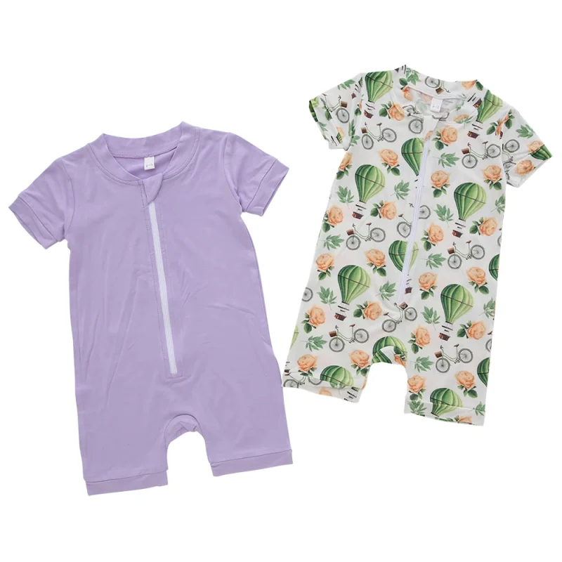 Wholesale Bamboo Cotton Knitted Baby Clothes Custom Print Solid Color Unisex Sleepsuit Spring Summer Baby Romper