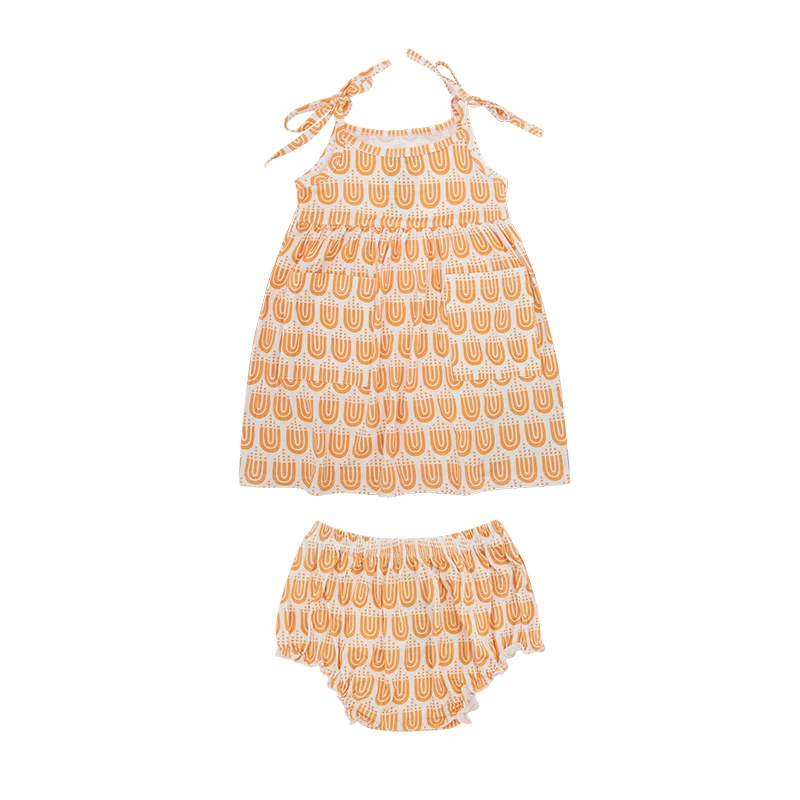 New Arrive Top Sale  Comfortable High Quality Sleeveless Two-piece Suit New Born Baby Girls Rompers Baby Sling Dress