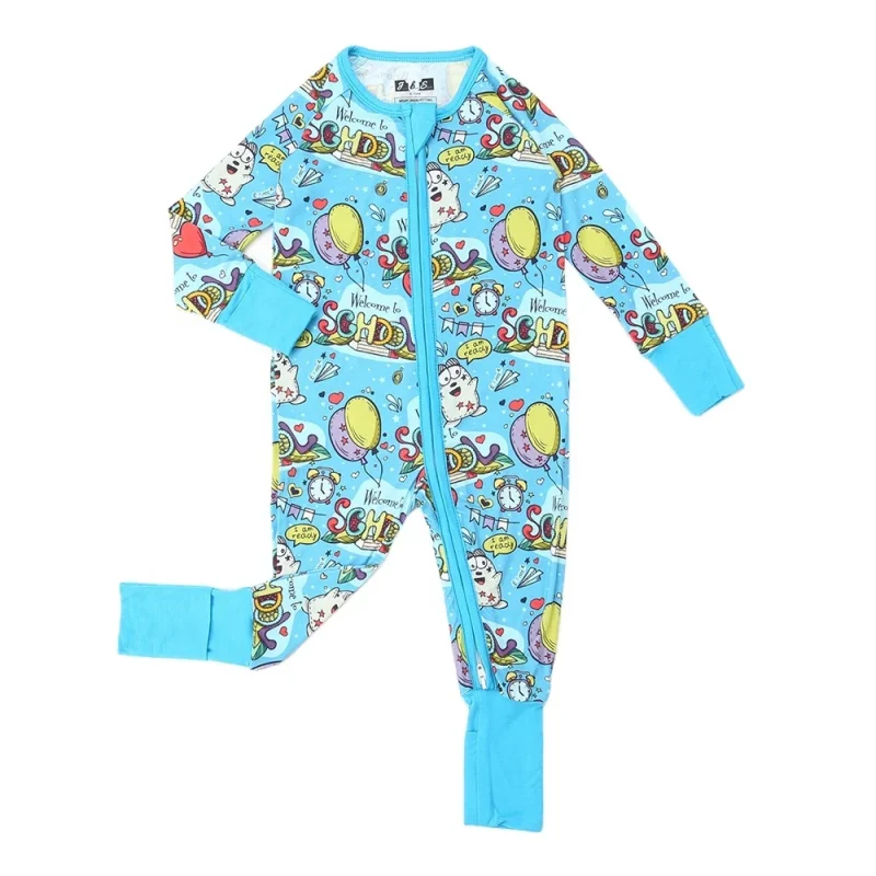 Custom Printed Bamboo Viscose Soft Baby Jumpsuit Pajamas Cute ODM Infant Zipper Rompers for Spring Newborn Sleepers