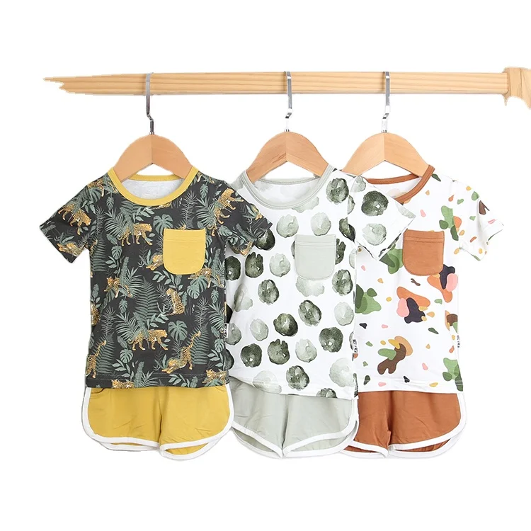 Short Sleeve T-Shirt & Shorts Summer Sports Style Baby Outfits Bamboo Cotton Knitted Kids 2 Pieces Clothing Set Kids Pajamas Set