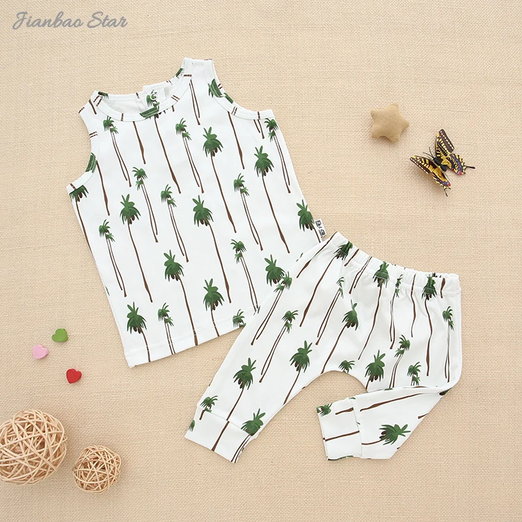 New Pattern Design of Summer Sleeveless Bamboo Baby Clothing Set With Tops and Long Pants OEM 2PCS Unisex Outfits