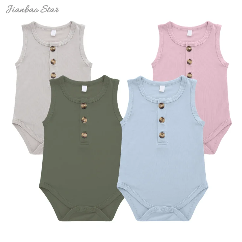 Summer Bamboo Spandex Cotton Plain Color Sleeveless Newborn Baby Romper Baby Jumpsuit Clothing Pajamas Suit