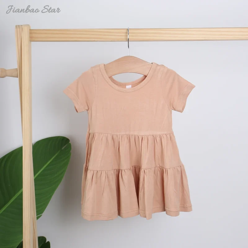 Custom Print Spring Short Sleeve Baby Kids Party Twirl Dresses Little Child Princess Skirt