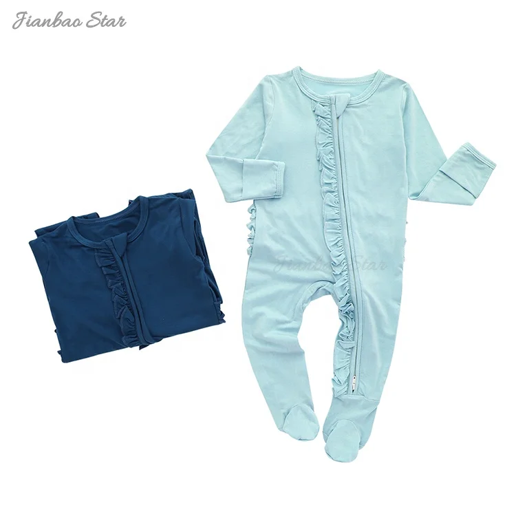 Long Sleeves Unisex Newborn Boys and Girls With Front Zipper Ruffles Design Baby Jumpsuit Baby Clothing Romper Set