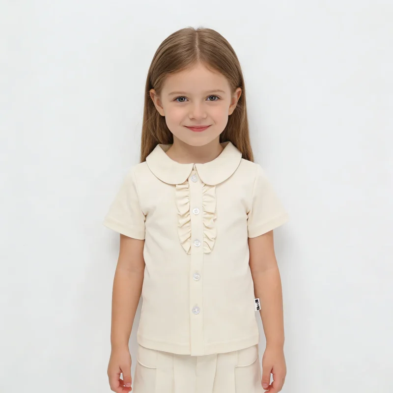 100%orginc Cotton New Design Peter Pan Collar Baby Girls Ruffle Knitted Casual Short Sleeved Baby Clothes Baby Romper