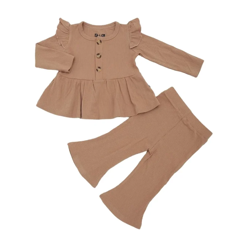 Customized Print Designs 100% Cotton Baby Clothes-Lovely Summer Top Ruffle Long Shoulder Strap Pullover 2pcs Set Baby Romper