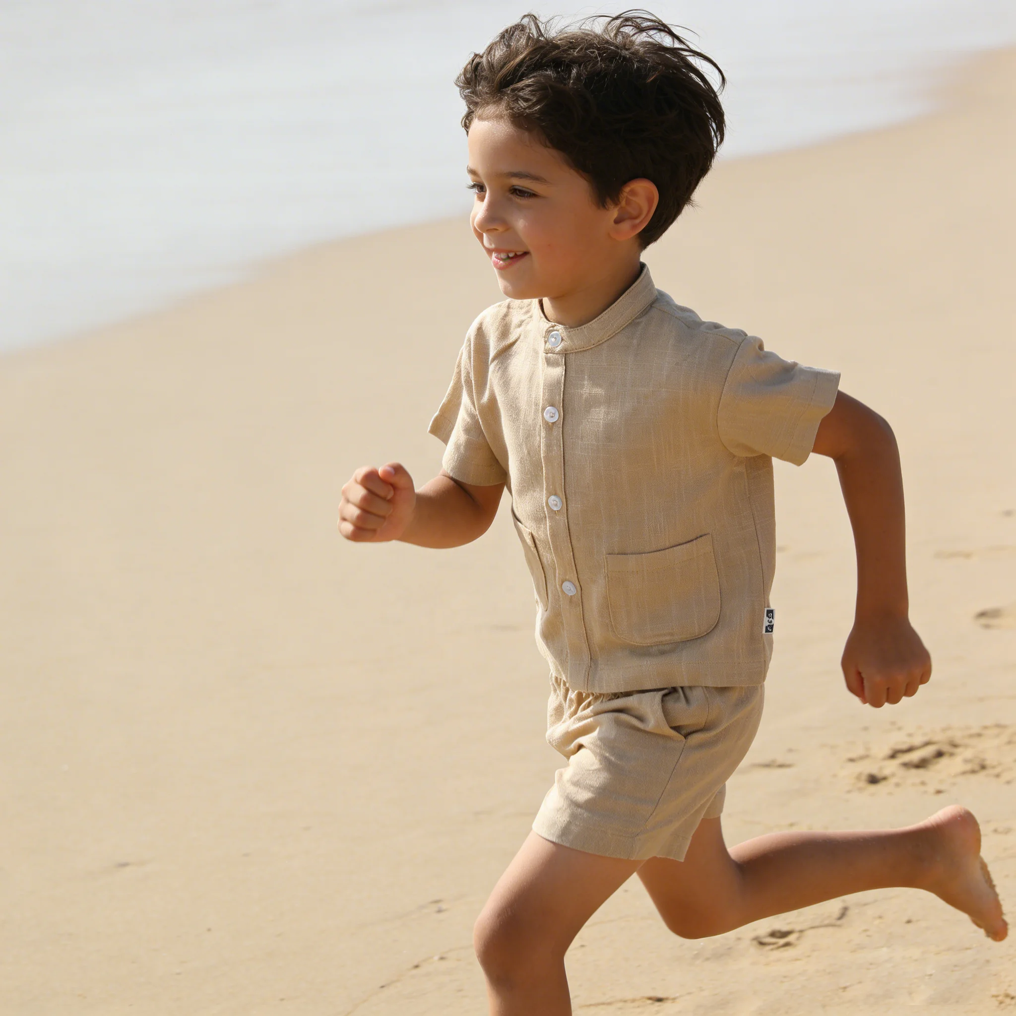 70%viscose 30%linen Fabric New Button Design Casual Short Sleeved Unisex Summer Baby Clothing Set Baby Romper