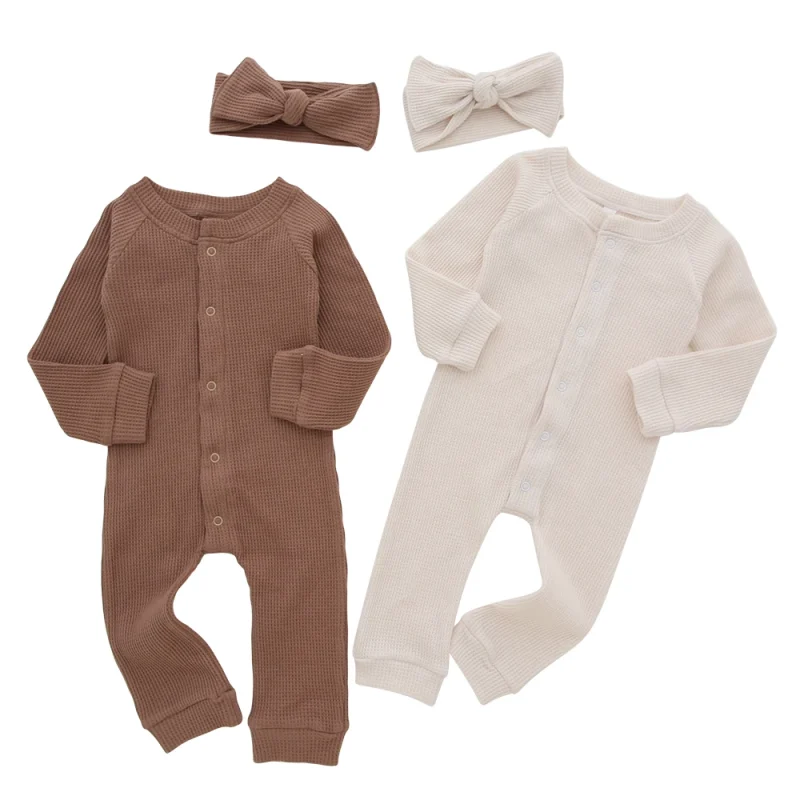 Long Sleeve Baby Jumpsuit Button Zipper Baby Romper Premium Quality Bamboo Cotton Baby Rompers With Hat Kids Clothes