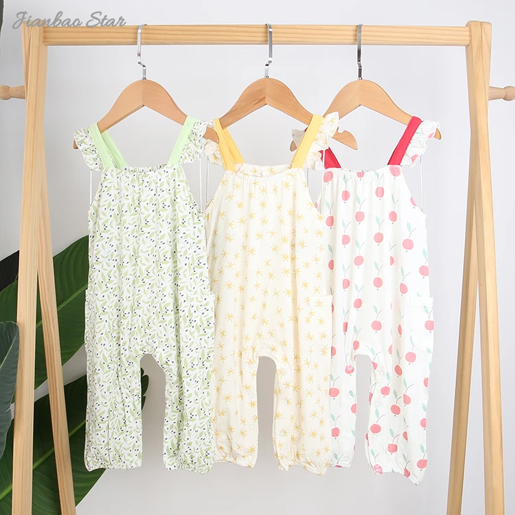 New Design 100% Cotton Knitted Comfortable Summer Style Suspender With Pocket Sleeveless Buttons Unisex Baby Romper