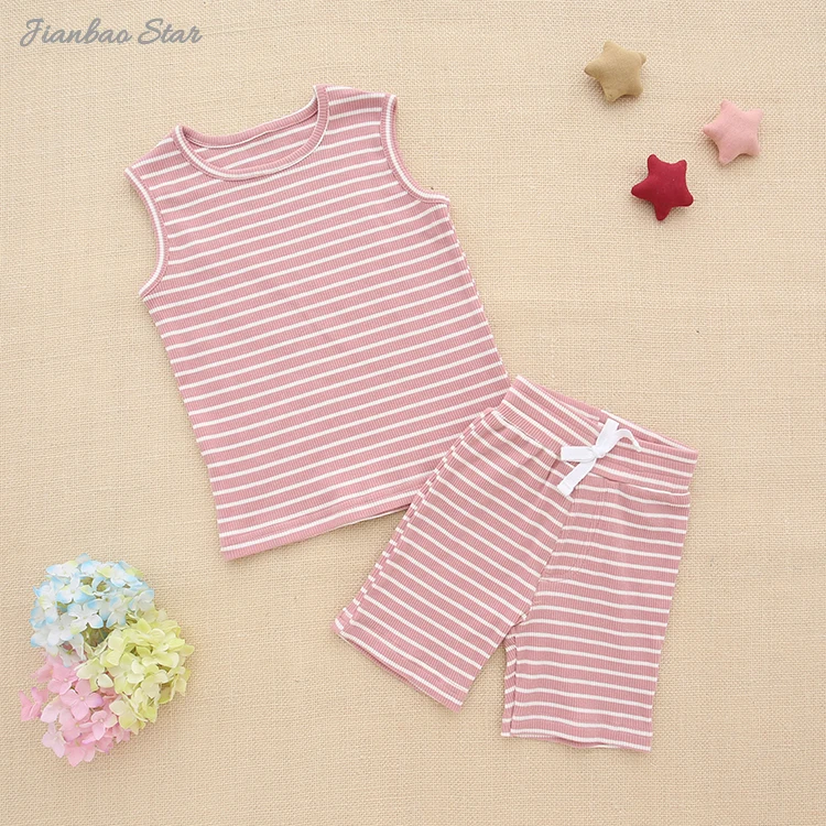 Hot Sale Ribbed Bamboo Viscose Summer Sleeveless Tops Short 2 PCS Baby Clothing Set Unisex Kids Clothing Outfits