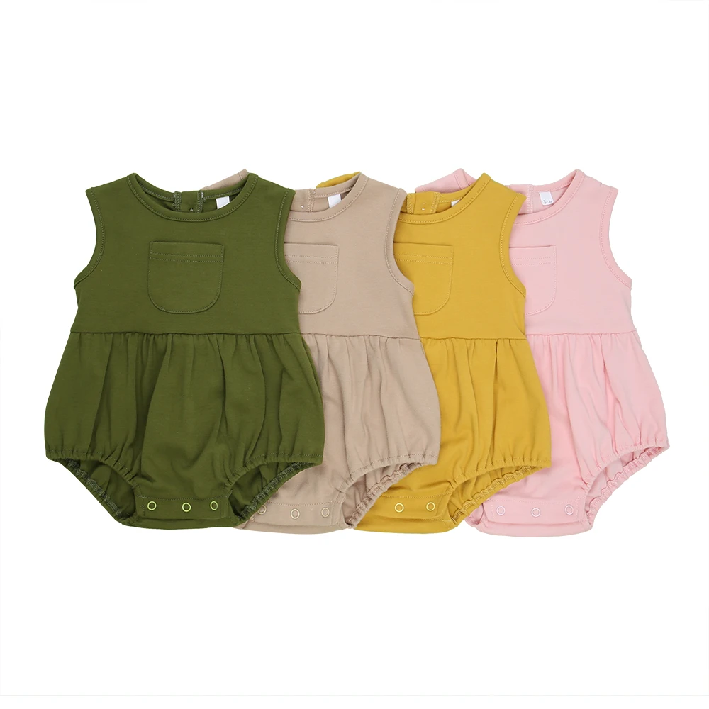 Summer Bamboo Viscose Baby Clothes Sleeveless Infant Romper Solid Button Baby Bodysuit With Pocket
