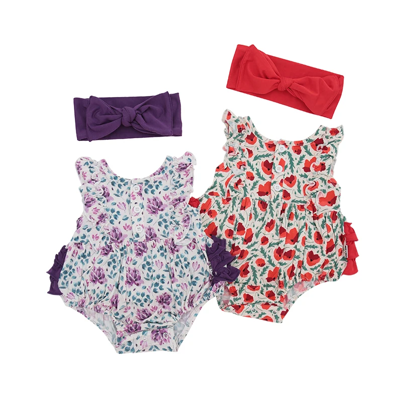 New Launch Summer Baby Romper Set Baby Girls Headband Baby Girls Body Suit