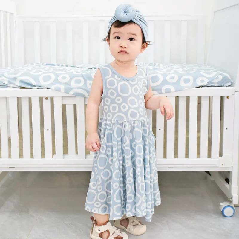 Hot Sale New Arrive Anti-Wrinkle Bamboo Viscose Baby Dresses Sleeveless Romper Sweet Girl's Romper Skirt Sleeveless Design