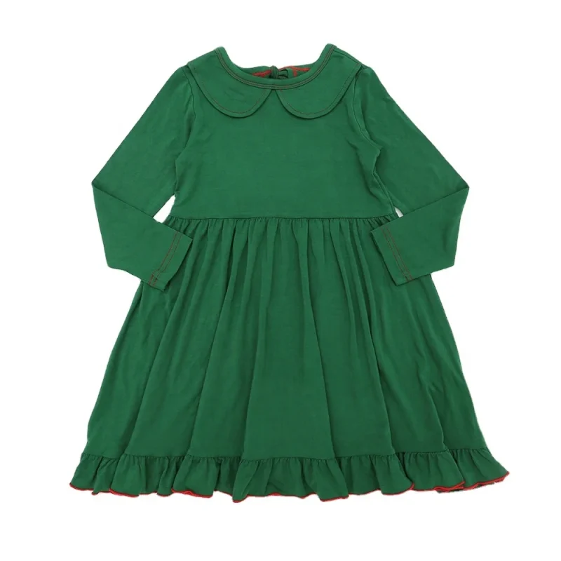 New Arrival Bamboo Viscose Baby Dresses Long Sleeve Romper  Girl's Party Romper Skirt Plain Dyed Christmas Dress