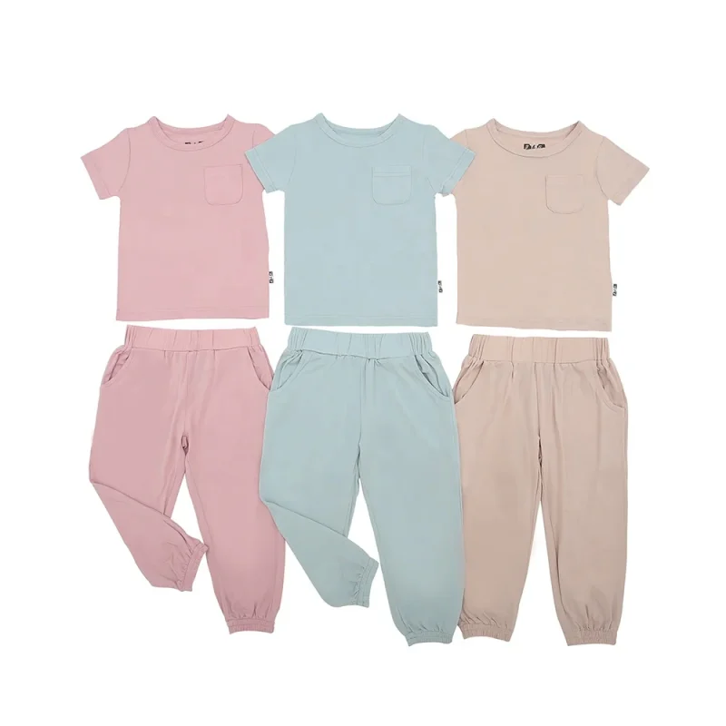 New Arrive Wholesale Unisex Fashionable Knitted 2pcs Clothing Set Short Sleeve Top Long Pants Casual Style Pullover OEM Service