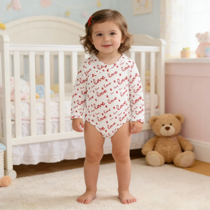 New Design 100% Organic Cotton Winter Custom Print Knitted Baby Girls' Romper Super Soft Button Closure Baby Clothes