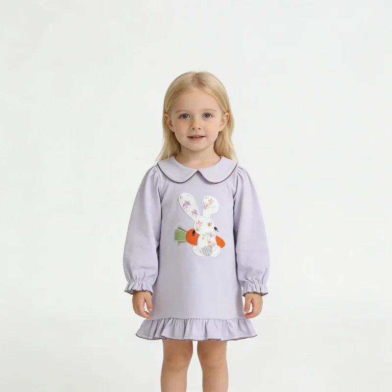 100% Organic Cotton Winter Print Button Closure Ruffle Long Sleeve Knitted Baby Girls Washable Anti-Wrinkle Clothes