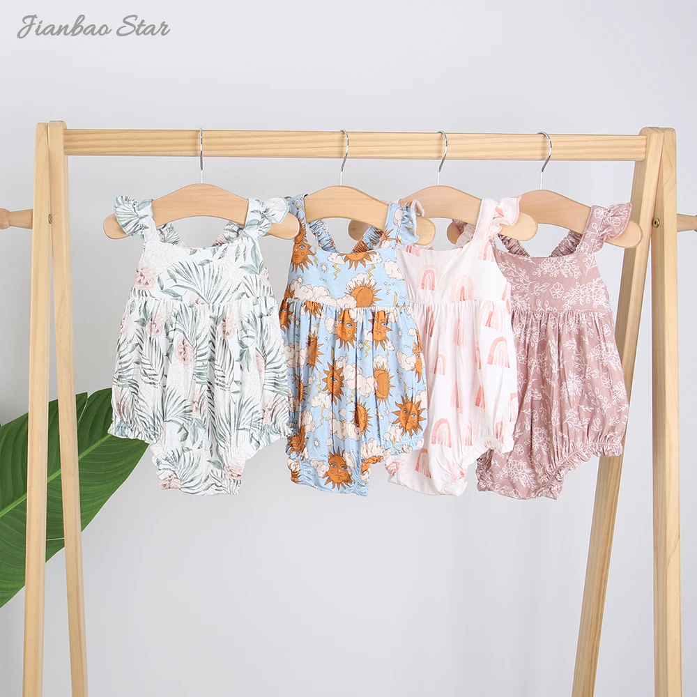 New Design 100% Cotton Comfortable Summer Hot Sale Ruffled Suspender Sleeveless Buttons New Born Baby Romper