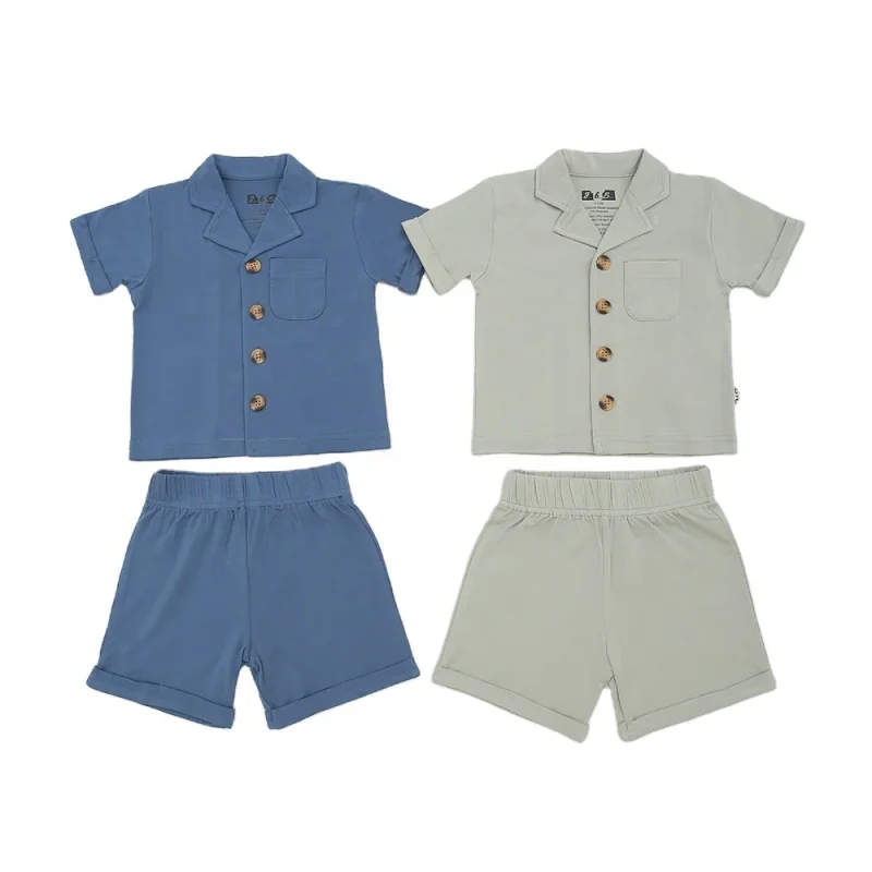 Unisex Summer MODAL Baby Clothing Set Customized Print Designs 2pcs Short Top & Romper Shoulder Straps Customized Print Designs