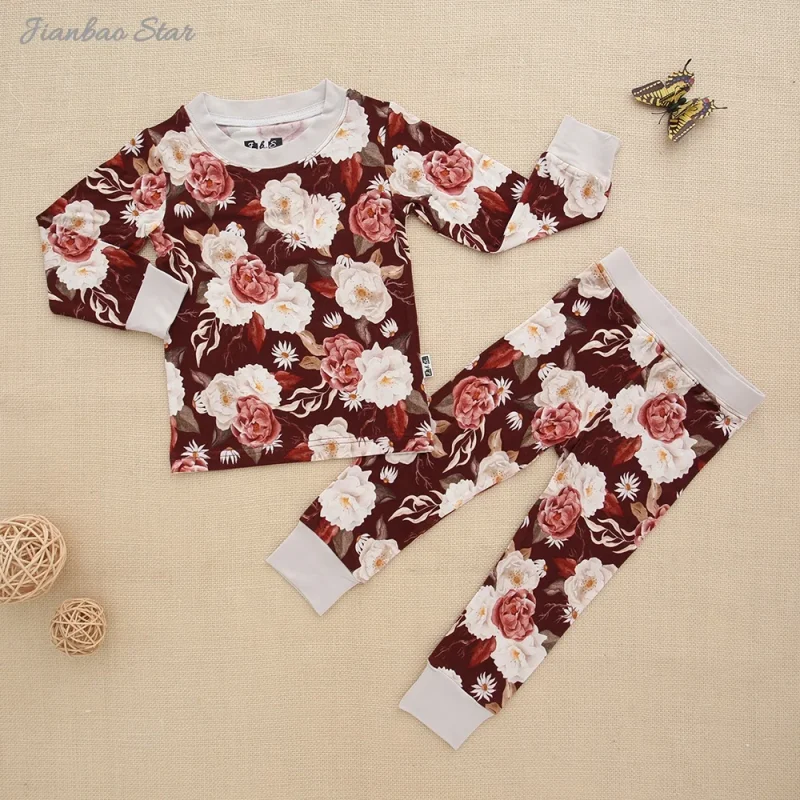 OEM Bamboo Baby Pajamas Unisex Newborn Clothing Sets Long Sleeves O-Neck Casual Style New Design Printed Knitted Kids Clothes
