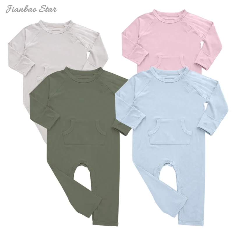 New Design New Sweet Bamboo Baby Rompers with Pocket Infant Toddler Snap Button Long Sleeve Rompers