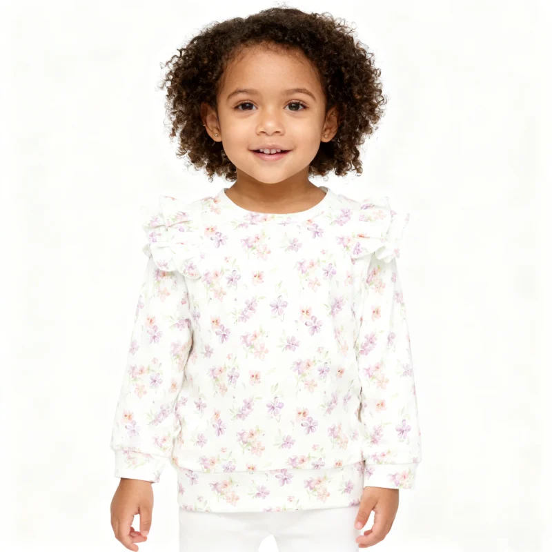 New Design 100%orginc Cotton Baby Girls Long Sleeve Tops Casual Customized Printing Hoodie Knitted ODM Baby Clothes