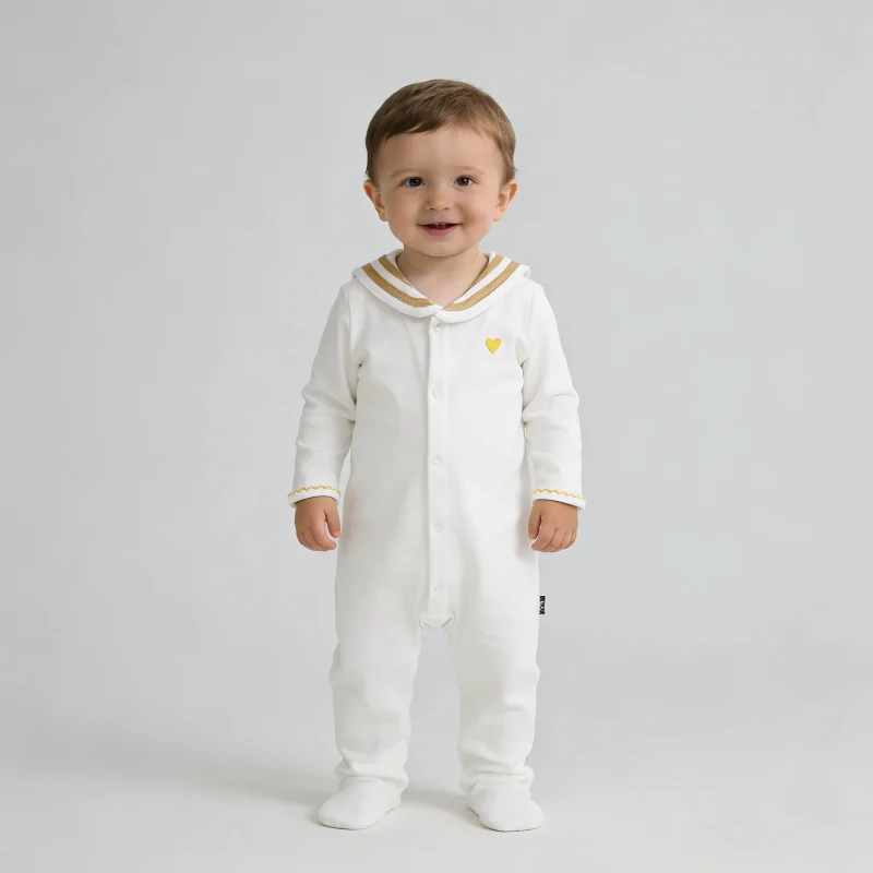 100%orginc Cotton Hot Sale Embroidery on Clothes Unisex Print Button Long Sleeves Closure Knitted Baby Clothes Baby Romper