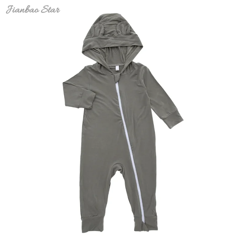 New Design Hot Sale Long Sleeve Baby Hoodie Solid Color Baby Rompers Set Zipper Baby Clothes