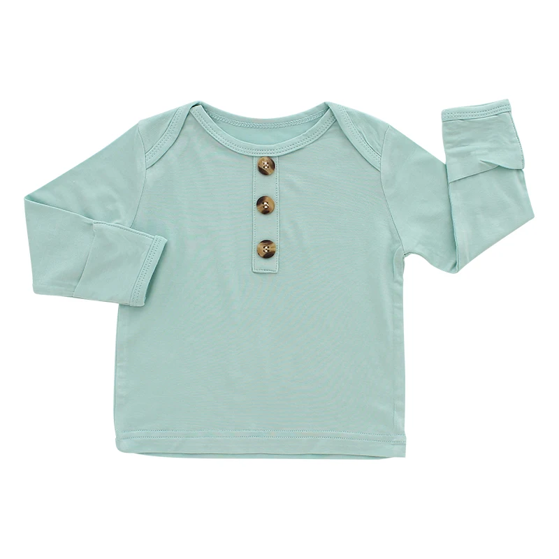 Classic Style Baby Tops Wholesale Solid Color Sleepwear Bamboo Cotton Long Sleeve T-shirt OEM Custom Design Baby Kids Clothes