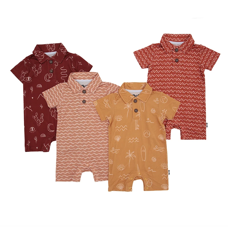 Short Sleeves Turn Down Collar Style Baby Romper Snaps Button Summer Baby Body Suit Baby Jumpsuit