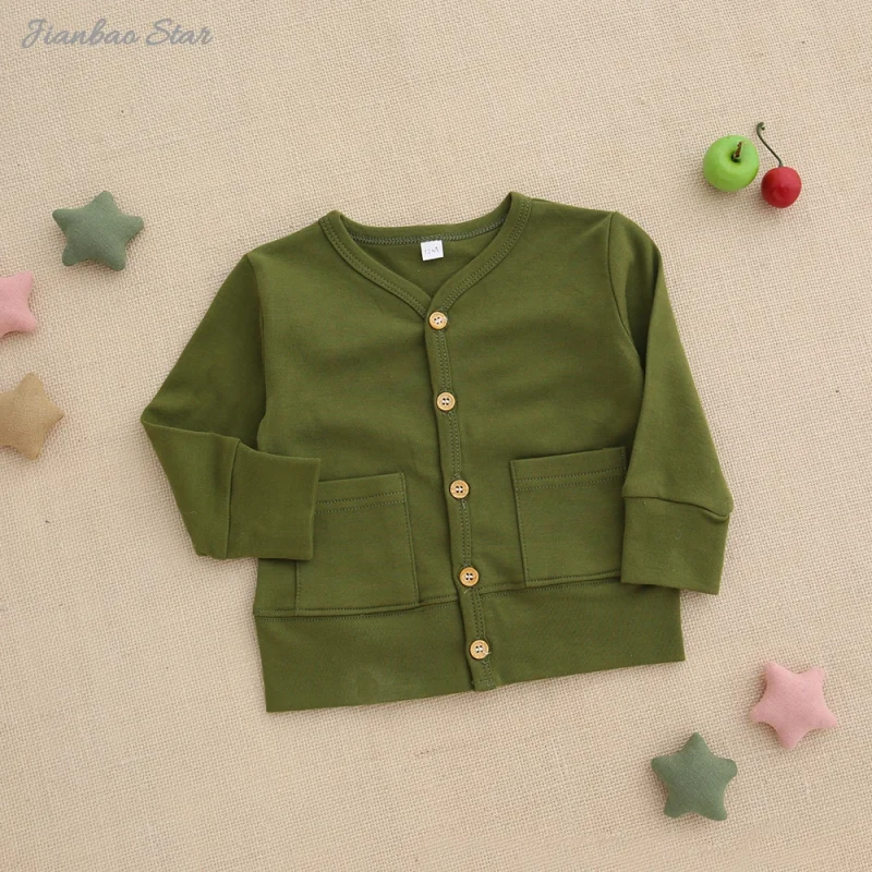 Factory Exquisite Workmanship Winter Kids Clothes 100% Cotton Custom Logo V-Neck Cardigan Toddler Clothes