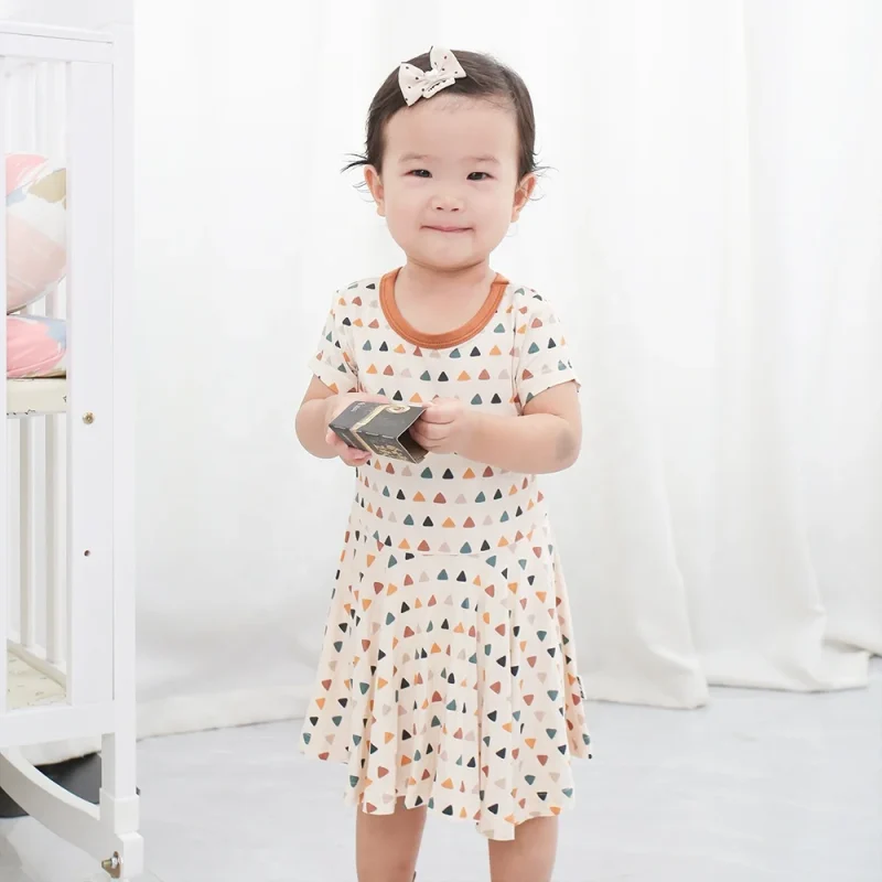 Anti-wrinkle Bamboo Viscose Baby Clothes Short Sleeves Romper Skirt Onesie Romper with Ruffles Decoration Baby Dresses