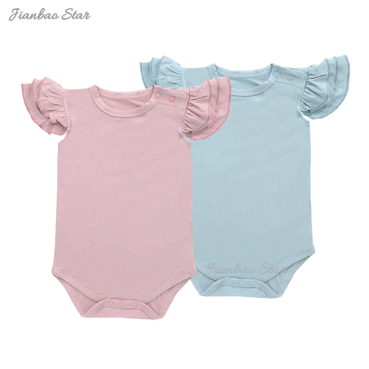 OEM Solid Color Cotton Knitted Jumpsuit for Baby Girls Custom Print Petal Sleeveless Romper Short Zipper Button for 0-3 Months