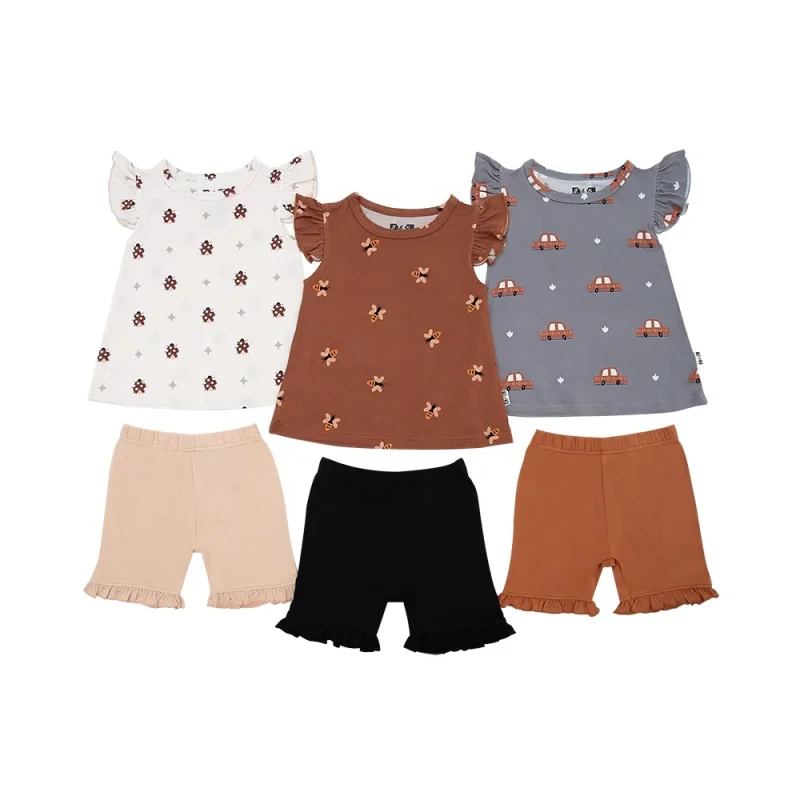 Unisex Summer Bamboo Baby Clothing Set 2pcs Pullover Top Romper with O-Neck Closure Customized Print Designs Sleeveless Day Wear