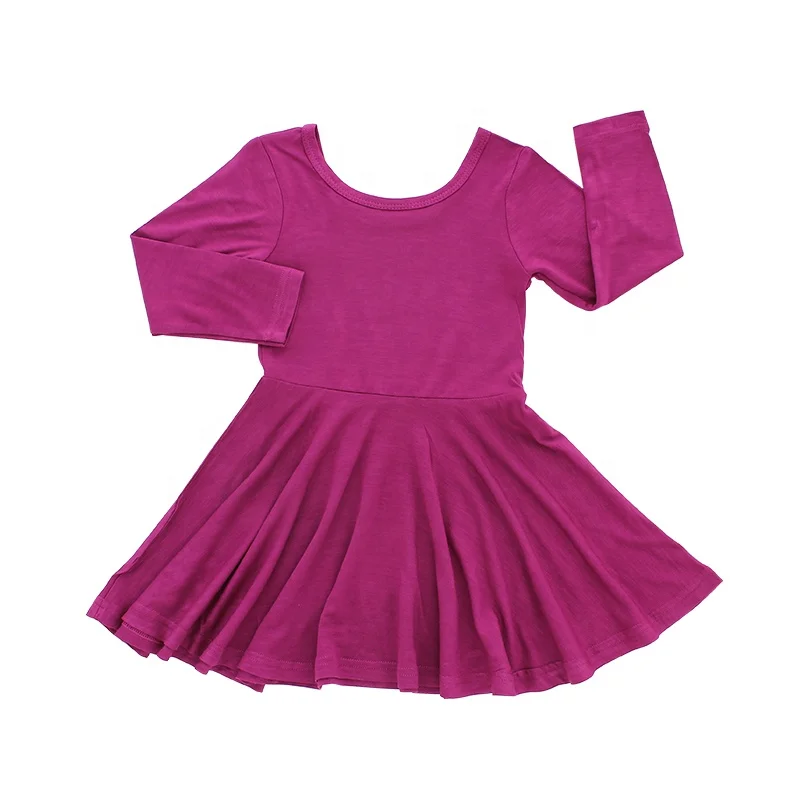 100% Cotton New Arrive High Quality Factory Supplier Girls' Scoop Back Solid Twirly Long Sleeve Dresses Baby Clothes - Image 2