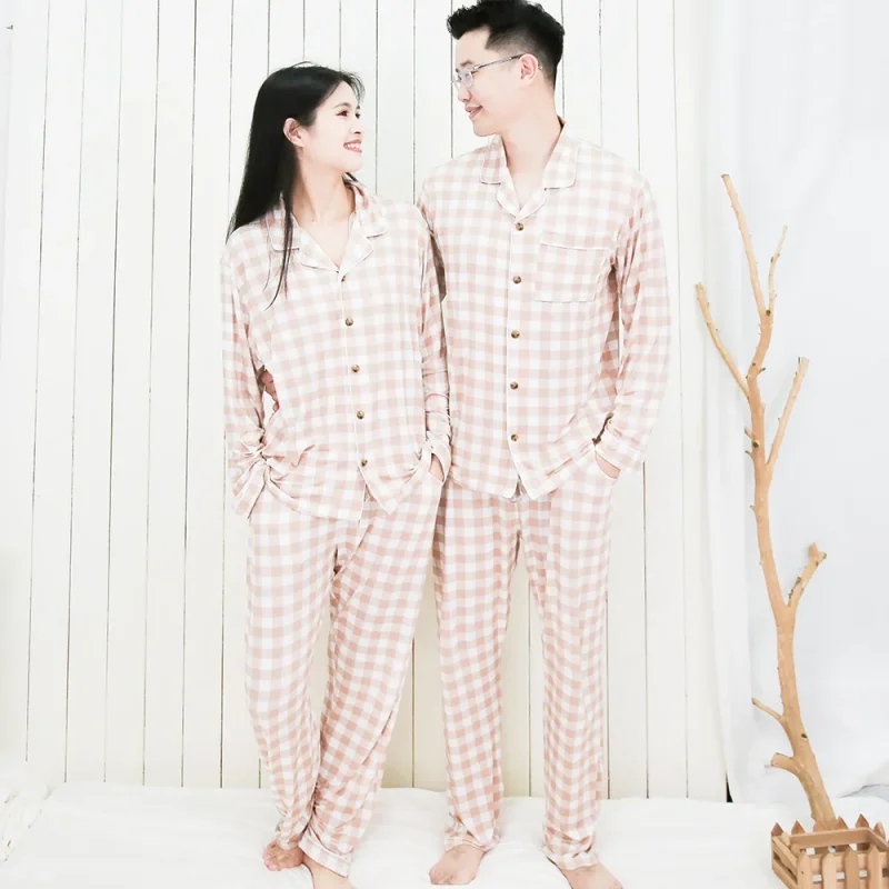 New Arrive 95% Bamboo Viscose Popular Style Night Dress with Buttons for Home Use Breathable Men's Sleepwear Set