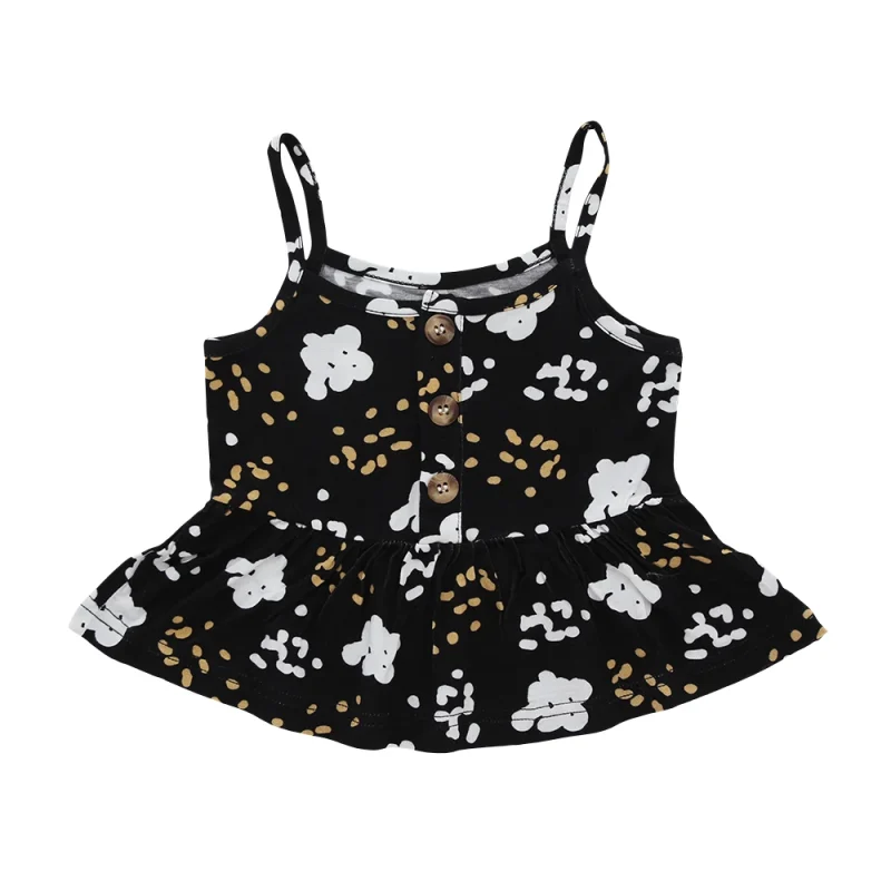 Popular Hot Sale Summer Style Slip Dress Horn Button Elastic Waistband Baby Girl Dresses 6 Months