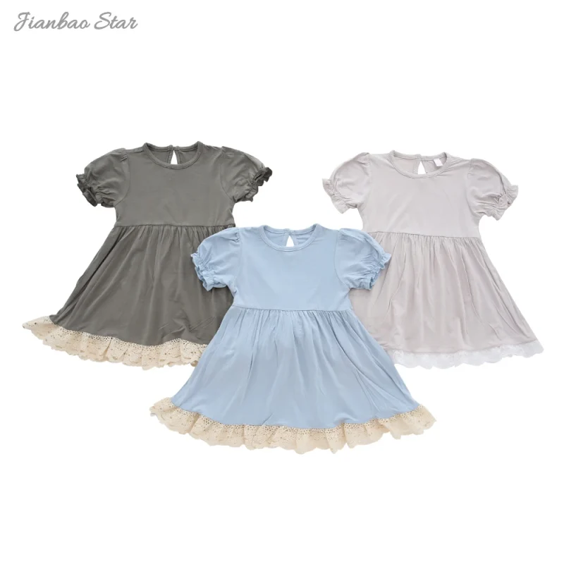 Little Girls Dress  Summer New Girl Baby Korean Bubble Sleeve Princess Skirt