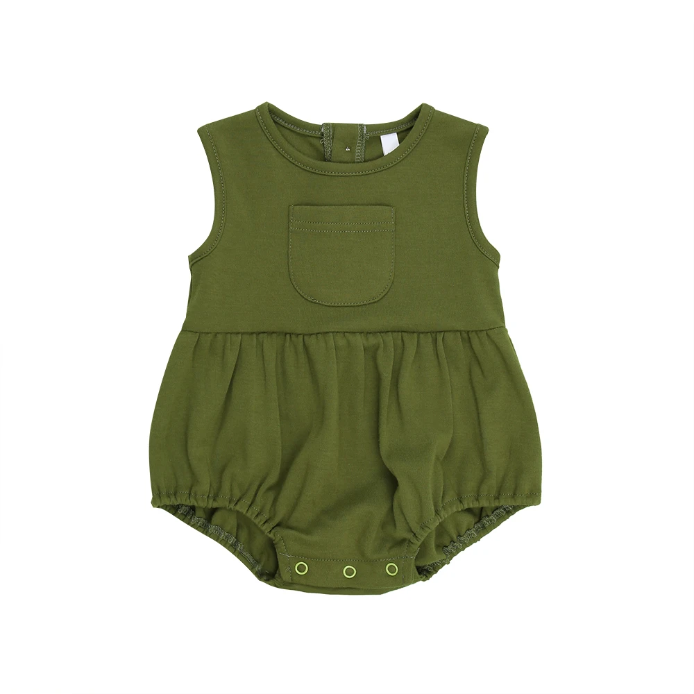 Summer Bamboo Viscose Baby Clothes Sleeveless Infant Romper Solid Button Baby Bodysuit With Pocket - Image 4