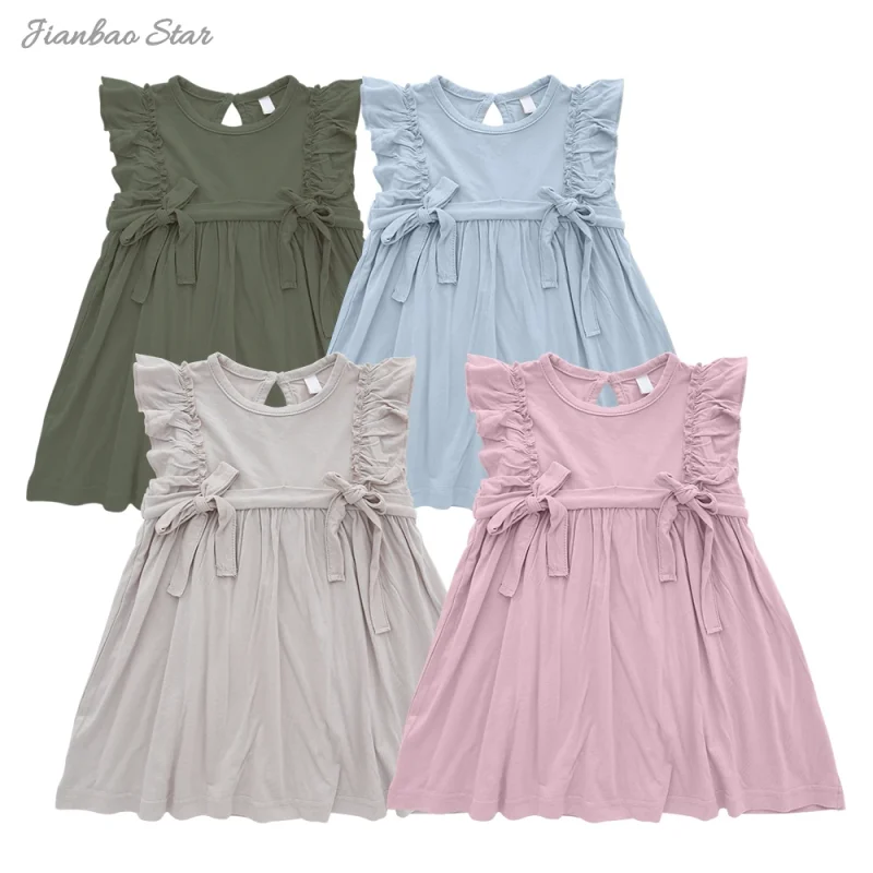 Customize Wholesale New Style Summer Color Pattern Sleeveless Lovely Suspender Baby Girls Dress Soft Infants Clothing