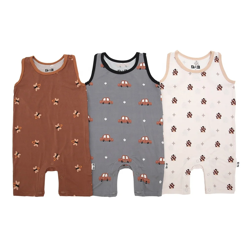 New Arrive Wholesale High Quality Unisex Sleeveless Summer Bamboo Knitted Fabric Custom Print Service Low MOQ OEM Baby Romper - Image 2