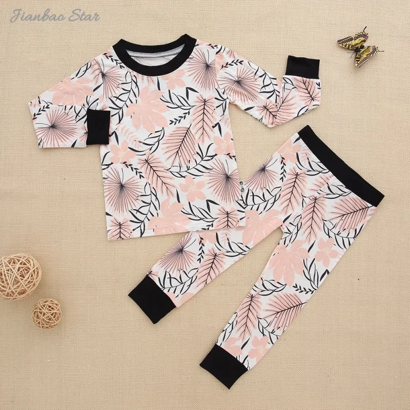 Hot Sale 2 Piece Soft Breathable Long Sleeves OEM Customized Print Baby Boy Girl Bamboo Fabric Baby Romper Baby Clothing Set