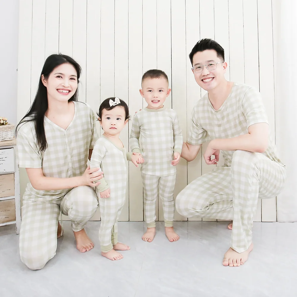New Arrival Family Sleepwear Set 95% Bamboo Viscose Breathable Stylish Night with Buttons for Home Use Family Matching Clothes