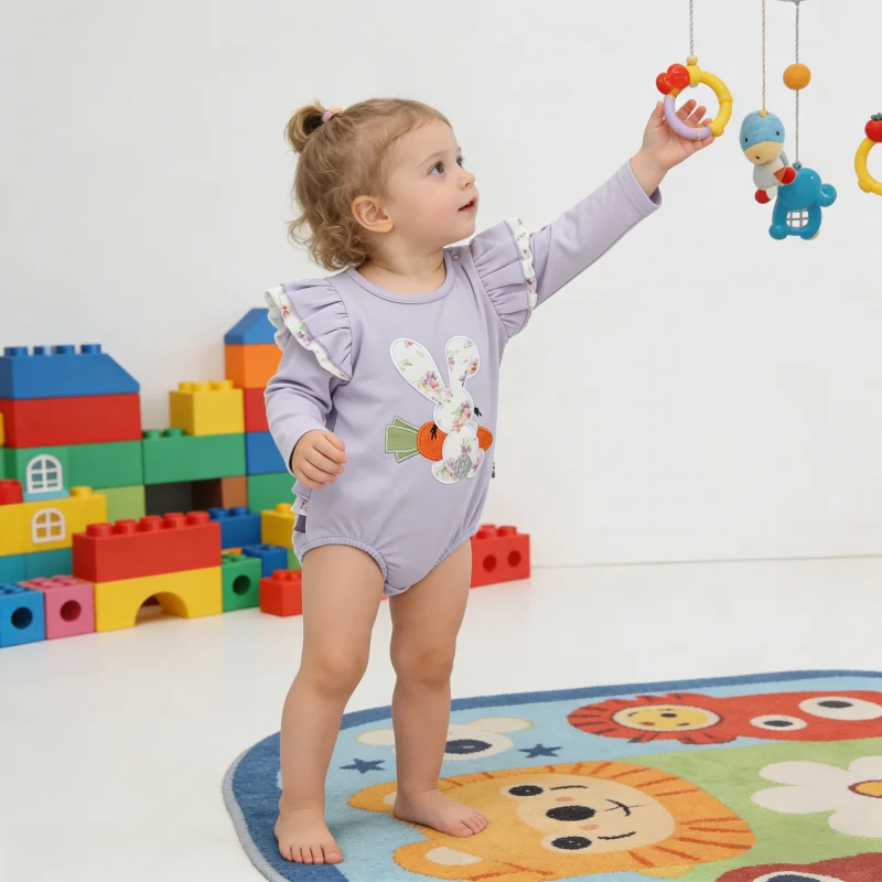 100%orginc Cotton New Button Design Super Soft Ruffle Long Sleeve Closure Knitted Baby Romper Baby Clothes