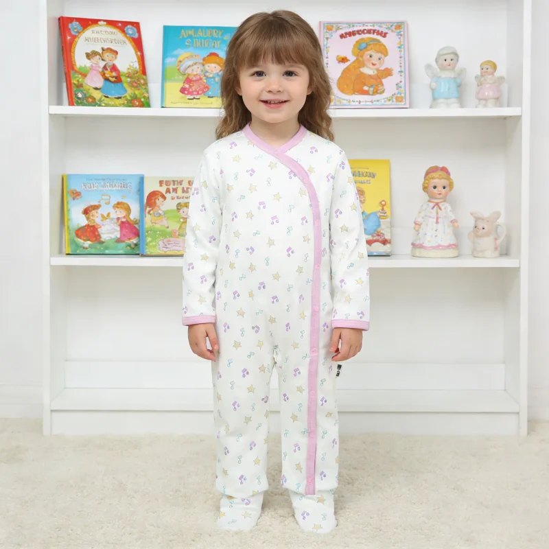 100%orginc Cotton Hot Sale Super Soft Custom Print Button Grips Design Long Sleeves Closure Knitted Baby Clothes Baby Romper