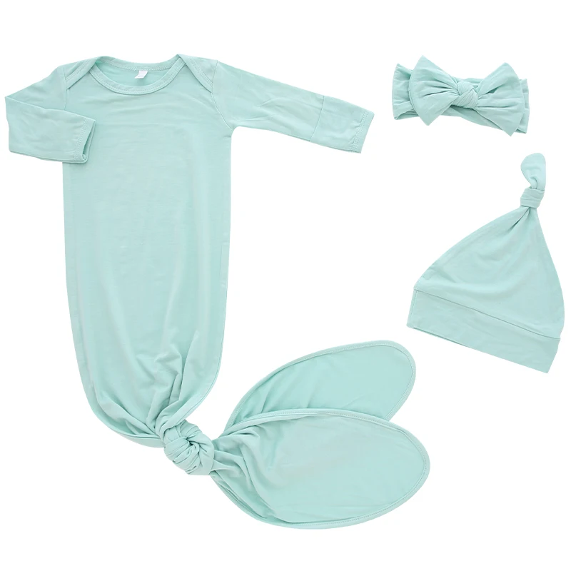 Newborn Baby Pajamas Sets Long Sleeve Knitted 100% Cotton 3 Pieces Baby Clothing Sleep Sack With Hat and Headband Accessories - Image 6