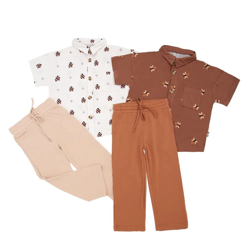 New Unisex O-Neck Knitted 2pcs Clothing Set Casual Style Short Sleeve Top Long Pants Pullover Wholesale Baby Clothing Sets OEM