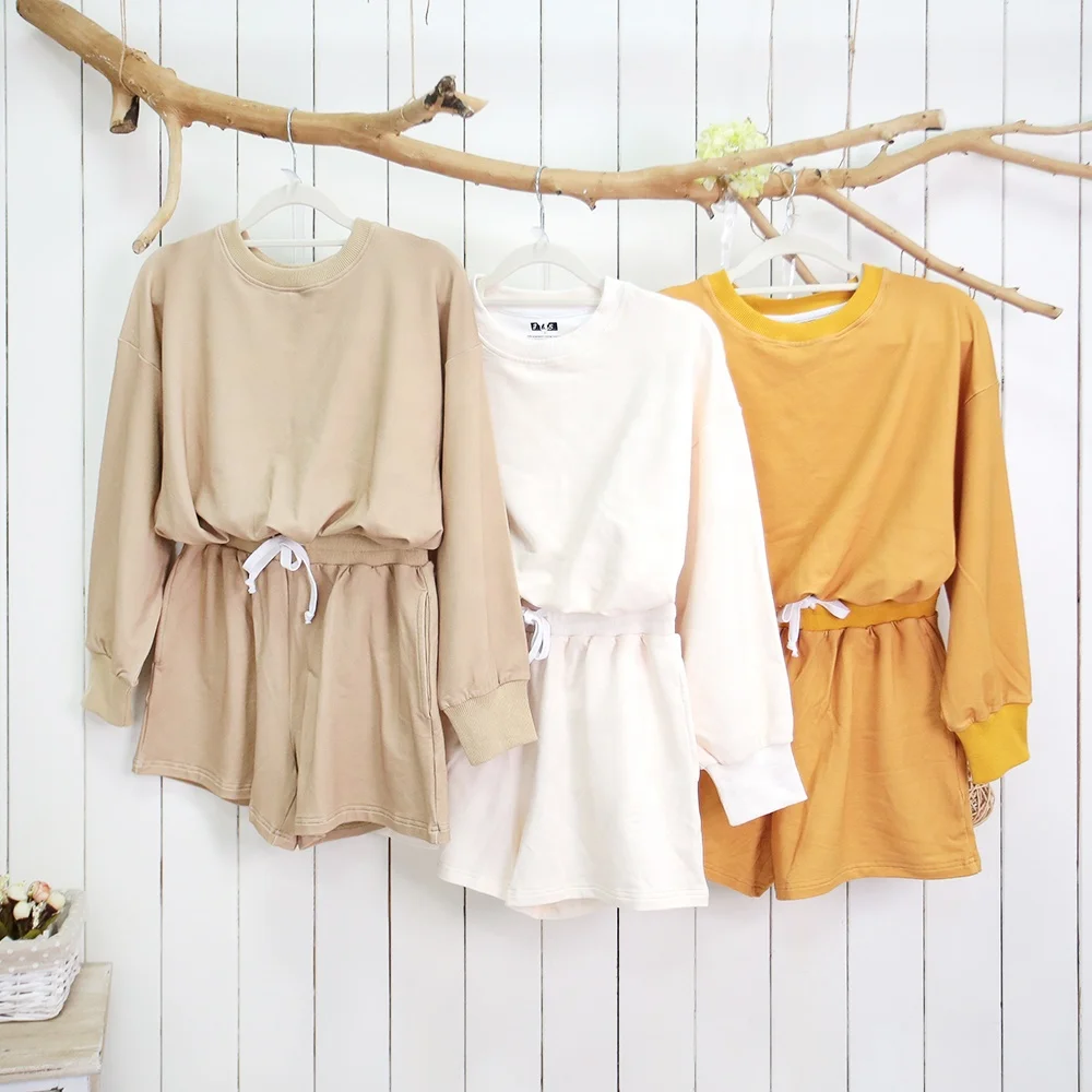 New Design Bamboo Cotton Fabric Knitted Outfits Long Sleeve Closure 2pcs Set OEM Service Women's Sweatshirt Outdoor Wear